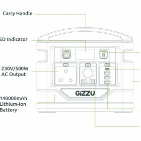 پاور استیشن قابل حمل گیزو مدل GPS500 ظرفیت ۵۱۸ وات ساعت